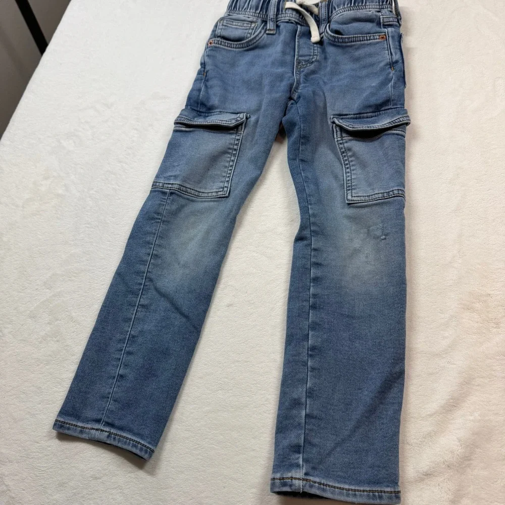 Gap‎ Cargo Jeans Boys S 6-7 Light Wash Good SuperSoft Straight Pull On 519558-00